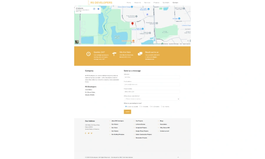 RS Developers Contact Page Preview
