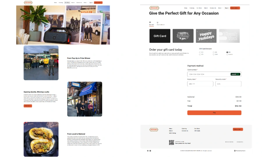 Eat Nishaan History and GiftCard Page Preview