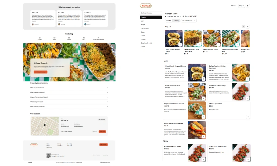 Eat Nishaan Homepage and Menu Preview