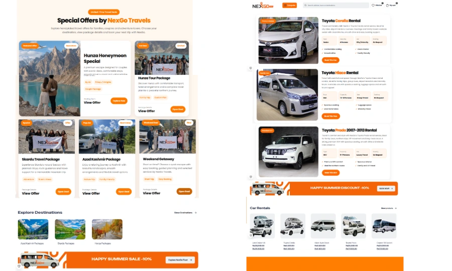 NexGo Travels Special Deals and Car Rental Page Preview