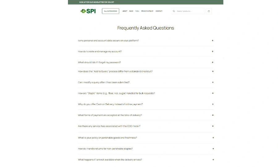 Sustainable Products FAQ Page Preview